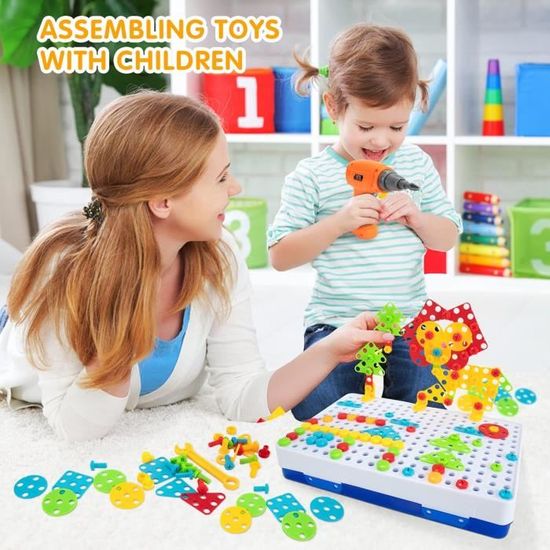 Jeu Éducatif Puzzle 3D Établi Avec Perceuse Électronique - 223 Pièces - Jouet Montessori 3 4 5 6 Ans Garçon Fille