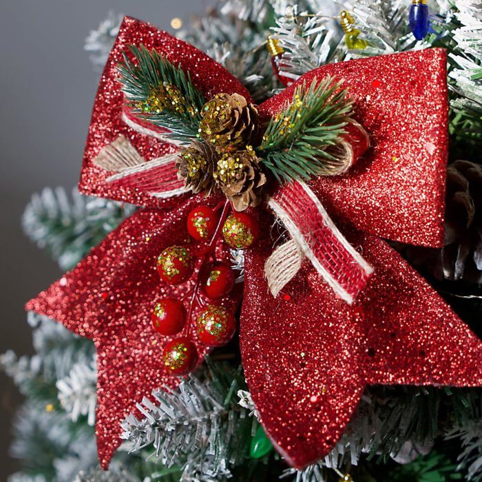 Lot De 36 Nœuds De Noël Rouges Avec Feuille D'or - Décorations Pour Sapin, Cadeaux, Couronnes, Mariage, Anniversaire - 12