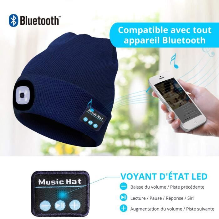 Bonnet Bluetooth Avec LED Et Écouteurs - Bonnet Musique Lumineux Rechargeable Pour Homme Et Femme