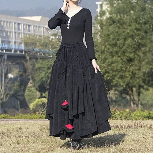 LANXI Jupe Plissee Femme Jupe Longue avec Cordon Retro Automne Hiver Noir Noir Cdiscount Pret a Porter