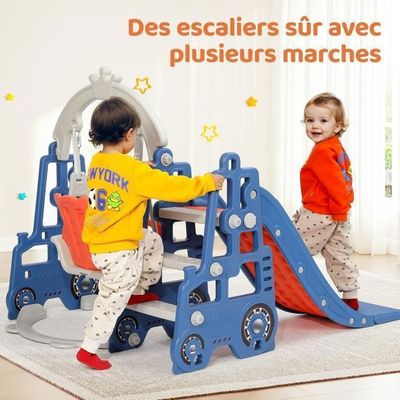 Kit Balançoire 5 En 1 Redkid – Balançoire, Toboggan, Soucoupe, Buts Foot Et Panier Basket – 440 Lbs