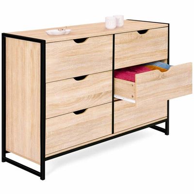 Commode 6 Tiroirs Noirs Boston 115 Cm Design Industriel - Commode