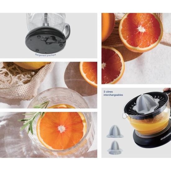 Presse-Agrumes Électrique 700 ml Sans BPA 2 Cônes Rotation Double Sens Filtre Réglable Couvercle – Jus Orange Citron Facile - Electroménager