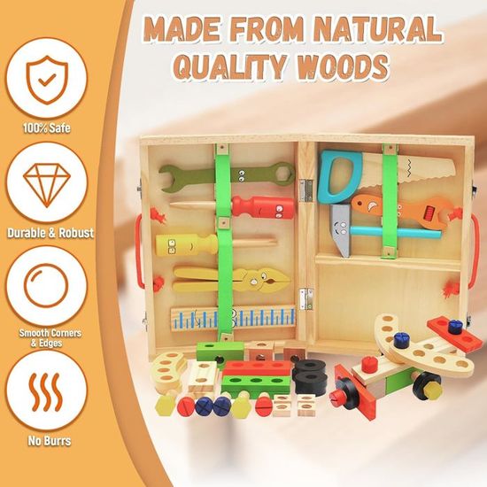 Coffret à Outils En Bois Pour Enfants - 30 Pièces - Jeu De Bricolage Montessori - Camion Grue - Cadeau 2 3 4 Ans Coffret à Outils En Bois Pour Enfants - 30 Pièces - Jeu De Bricolage Montessori - Camion Grue - Cadeau 2 3 4 Ans