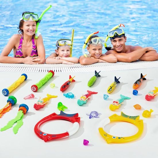 Ulikey – 28 Pièces Jouets De Plongée : Anneaux, Pierres, Pieuvres, Bateau Pirate, Pour Piscine Et Plage