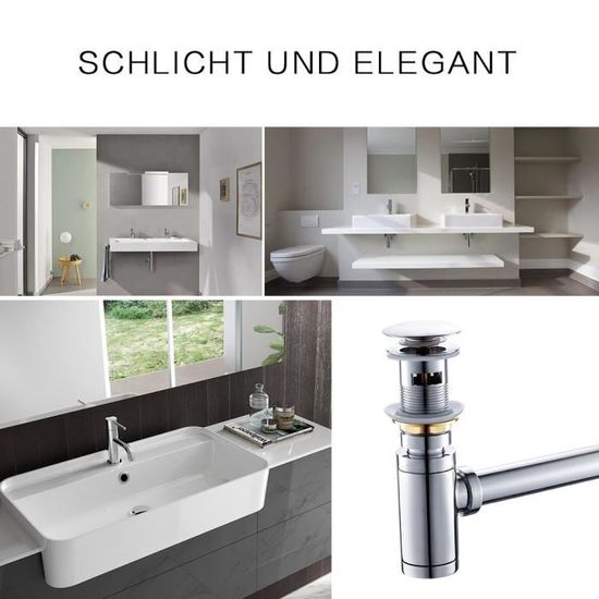 Pop Up Soupape de Vidange avec Trop-plein Bonde Automatique de Lavabo Mural en Cuivre Chrom/é BONADE Set de Siphon