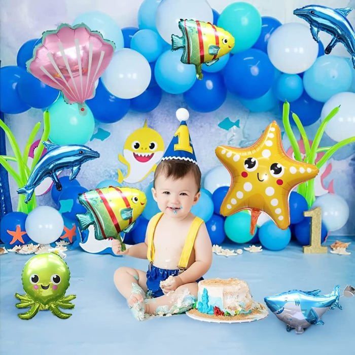 Décoration Anniversaire Thème Mer - Kit Guirlande Joyeux Anniversaire + Animaux Marins - Papier Recyclable - Installation Facile