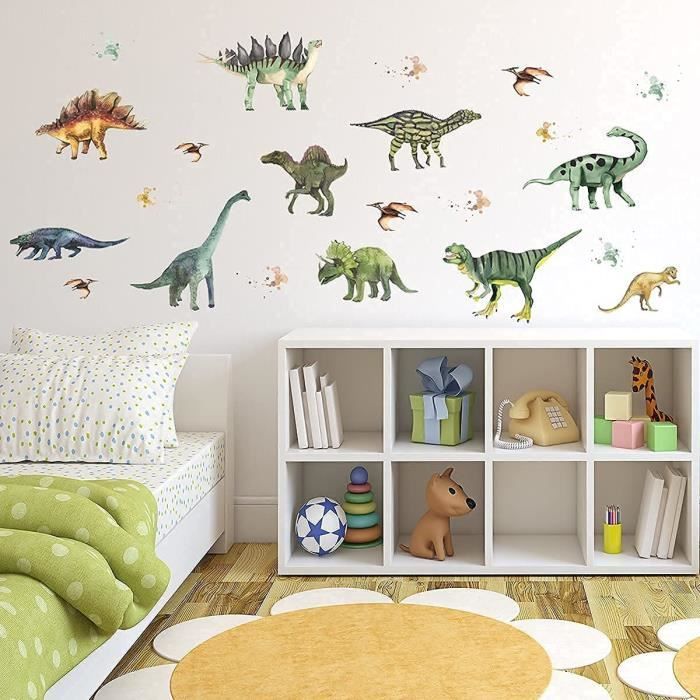 WandSticker4U®- aquarelle stickers muraux enfants DINOSAURES vert (90x70  cm) I autocollants décoratifs animaux I sticker mural [622] - Cdiscount  Maison