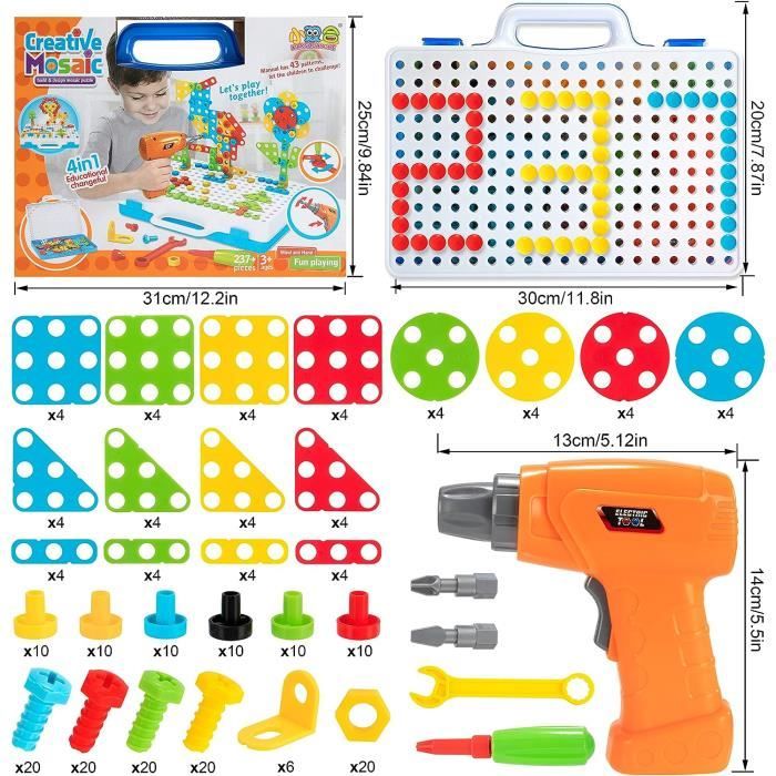 Wisplye - Kit Mosaïque 205 Pièces Avec Perceuse électronique - STEM 3D - Dès 3 Ans