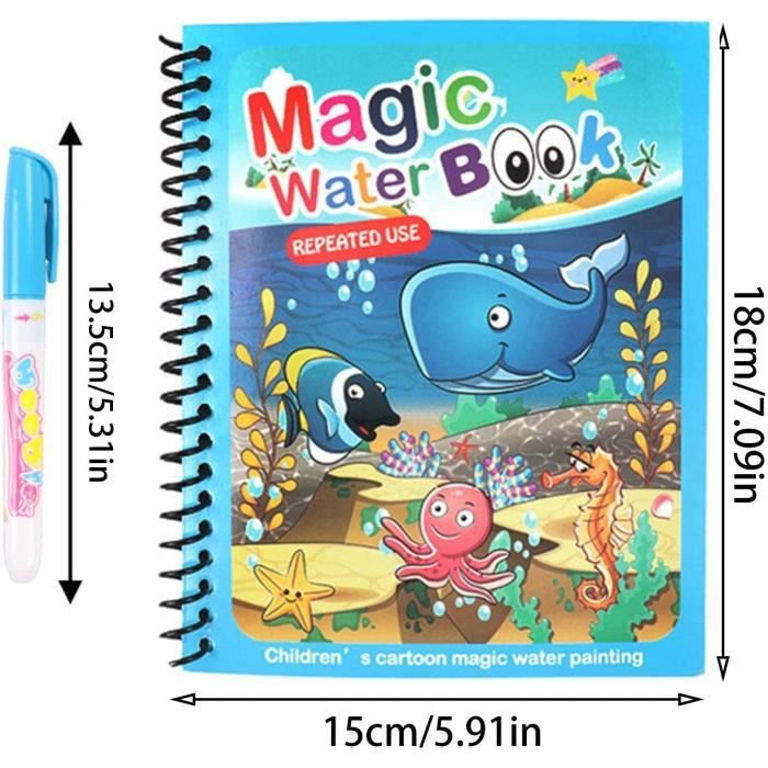 Lot de 4 stylos plus 4 livres de coloriage à l'eau pour enfants - Livre de dessin magique à l'eau, planche de peinture avec eau magique, cahiers de coloriage pour les petits