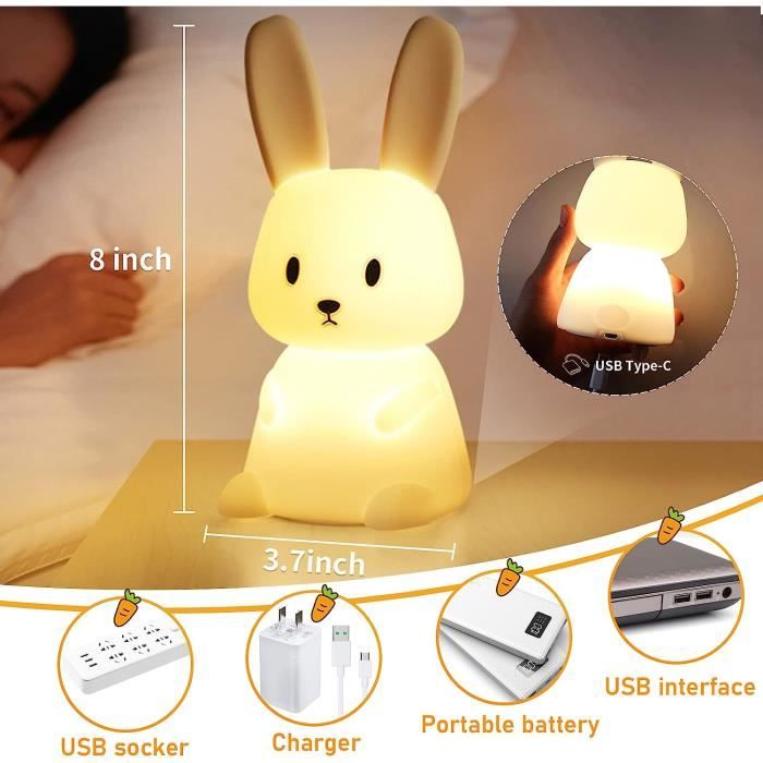 Veilleuse pour enfants, veilleuse pour bébé rechargeable par USB, avec  commande tactile LED jolie lumière en