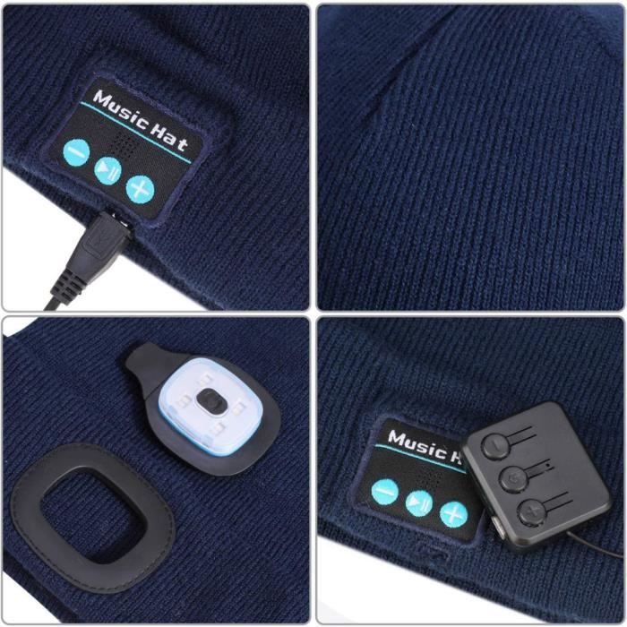 Bonnet Bluetooth Avec LED Et Lampe Frontale - Chauffant, Rechargeable USB - Pour Sport, Camping, Randonnée