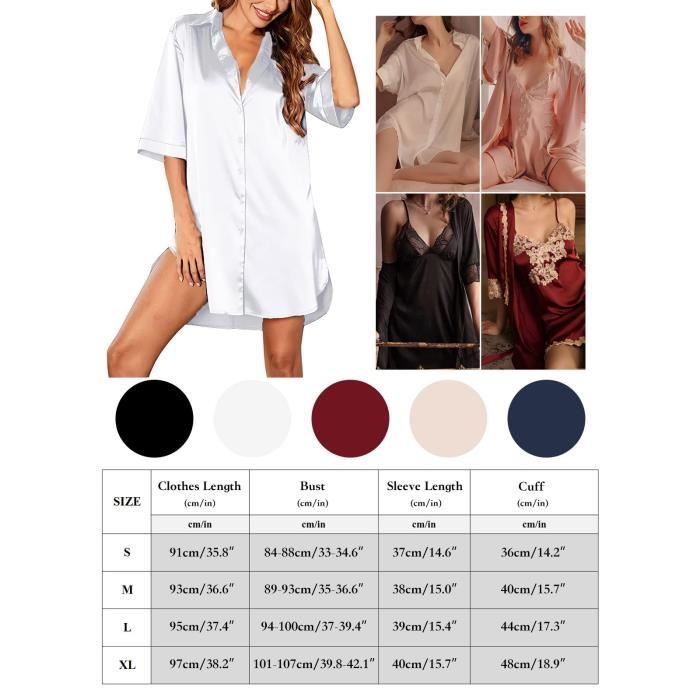 QIXING Chemise De Nuit Pour Femme U00e0 Manches Courtes Avec
