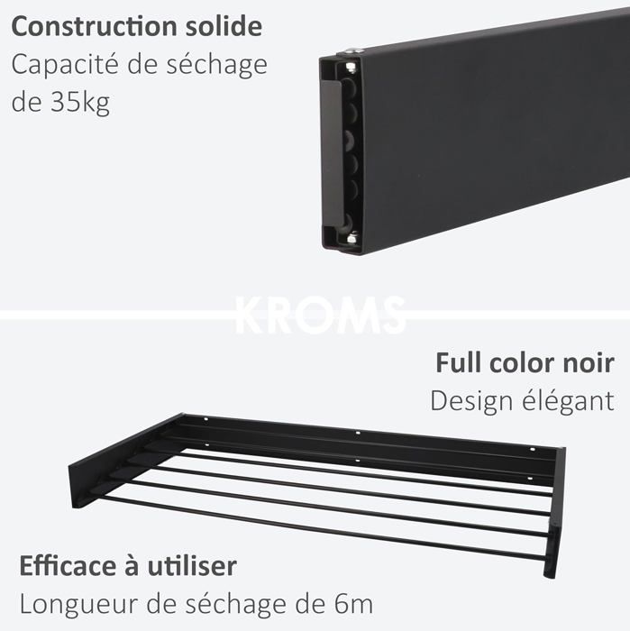 Séchoir à Linge Mural XXL 6m - Etendoir Pliable Blanc - Gain De Place Intérieur/Extérieur