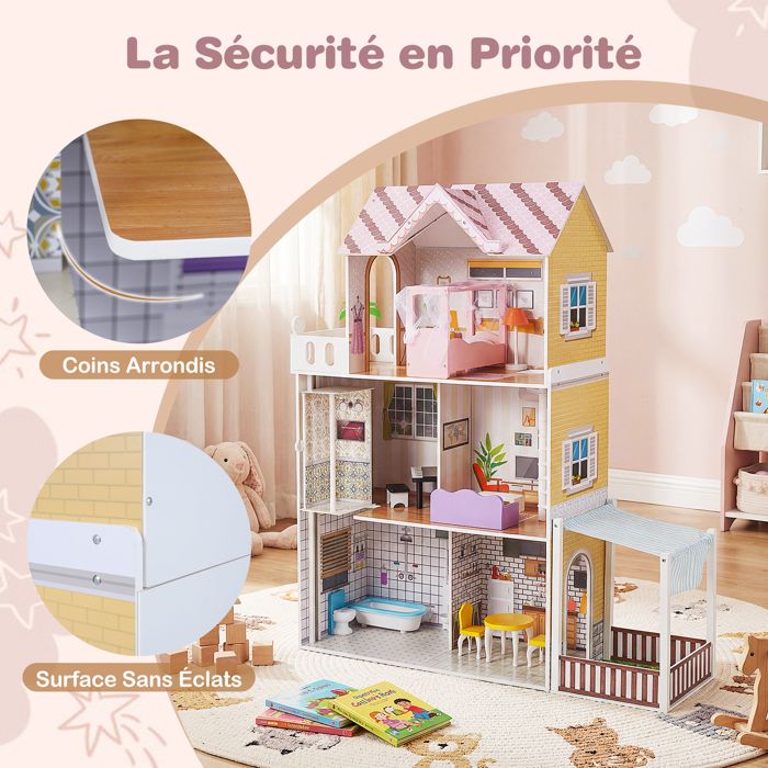 Maison De Poupée En Bois Pour Enfants, Maison De Poupée Princesse 6 Pièces Avec Escaliers Garage Avec 2 Voitures Jouets Pour 3 Ans Vert 95071529