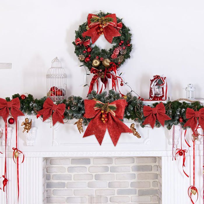 Lot De 36 Nœuds De Noël Rouges Avec Feuille D'or - Décorations Pour Sapin, Cadeaux, Couronnes, Mariage, Anniversaire - 7
