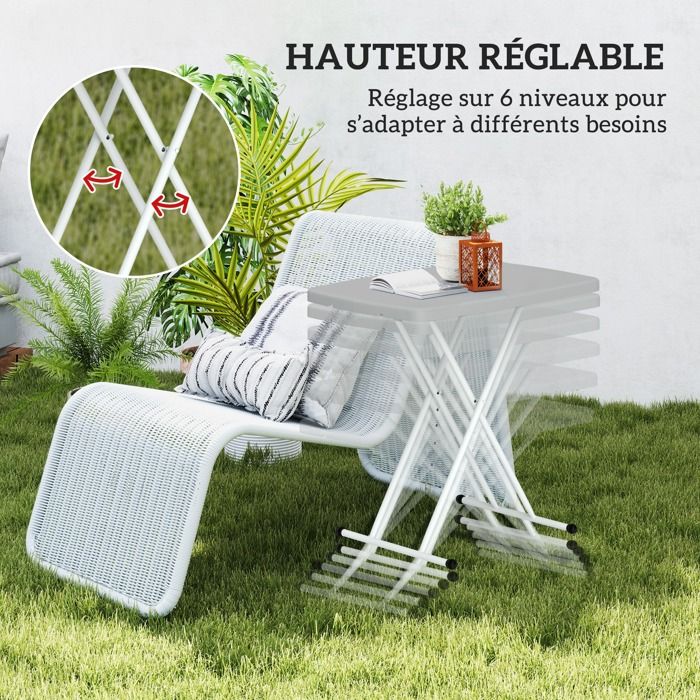 Outsunny Table Pliante En Aluminium Pour 6 Personnes - Table Camping Jardin Hauteur Réglable + Sac Transport