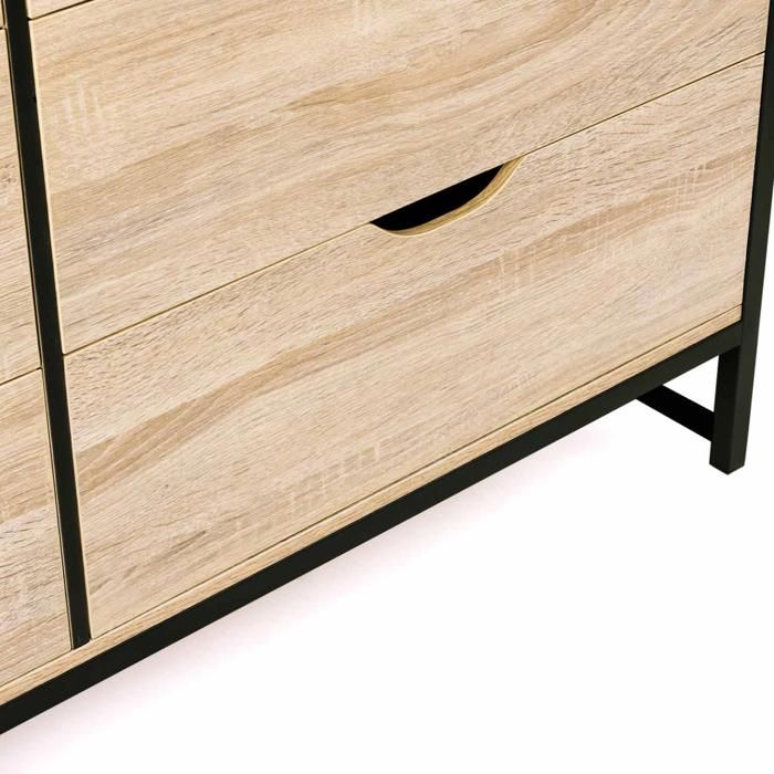 Commode 6 Tiroirs Boston - Design Industriel Bois Et Métal Noir - 115 Cm De Large - Rangement Spacieux