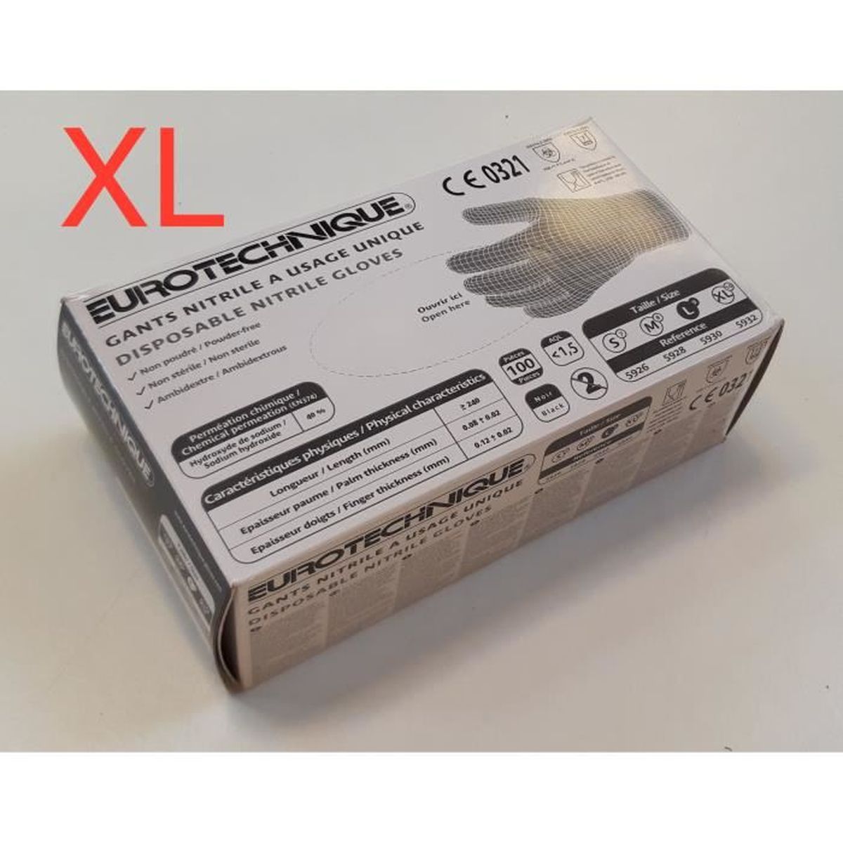 Eurotechnique L GANTS NITRILE NOIR NON POUDRES A USAGE UNIQUE BO/ÎTE DE 100 5930 DE EUROTECHNIQUE Taille