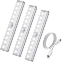 3PCS Lampe Détecteur de Mouvement, USB Rechargeable Veilleuse LED pour Cabinet Penderie Cuisine Placard Entrée Couloir  (Blanc)