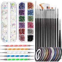 DAMILY® Kit Manucure, 32pcs,avec 15 pinceaux Gel Nail Art,5 stylos à points,10 x bande adhésive pour nail art,strass - Noir