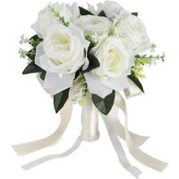 Hililand Simulation de fleur de soie de mariage artificielle Rose Bouquet pour la mariée tenant des fleurs (blanc laiteux)