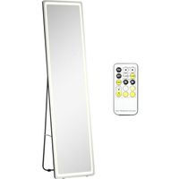 Miroir LED sur pied ou mural au choix - intensité et couleur réglable - télécommande incluse - verre alu. noir 40x51x156cm Noir