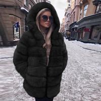 Funmoon Femmes Mode Luxe Manteau en fausse fourrure à capuchon Automne Hiver chaud Pardessus