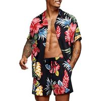 Ensemble Survêtements Hawaiian Imprimé Homme Été T-Shirt à Manche Courte et Shorts 2 pièces Plage Casual Sportswear noir-C