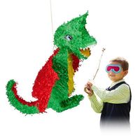 Relaxdays Pinata à suspendre Dragon coloré pour enfants à remplir anniversaire jeux décoration , vert jaune rouge 2190