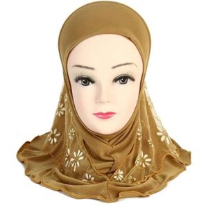 ECHARPE - FOULARD Enfants Enfants Musulman Petite Fille Hijab Avec Motif De Fleurs En Dentelle Écharpe Islamique Châles Extensible 56Cm 7-11 A[u14895]