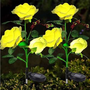 GUIRLANDE D'EXTÉRIEUR Lot de 2 lampes de jardin avec 6 roses, Éclairage extérieur solaire de jardin sans Fil Led Décoration Solaire (jaune)