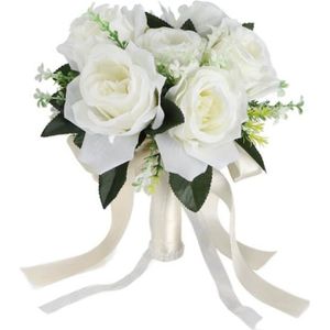 Bouquet de Rose en Soie Synthétique Frangipani Tige Artificielle Jaune Fleurs Blanches