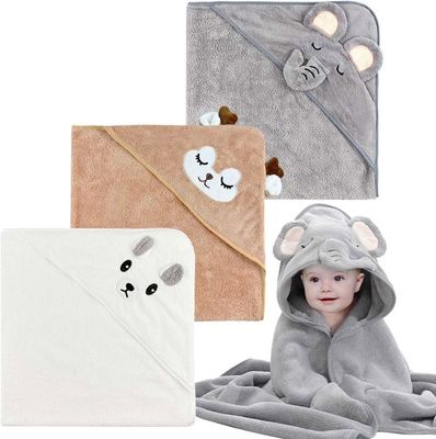Cape De Bain Bébé à Capuche 80x80cm - Serviette Super Absorbante Peluche Corail 0-3 Ans