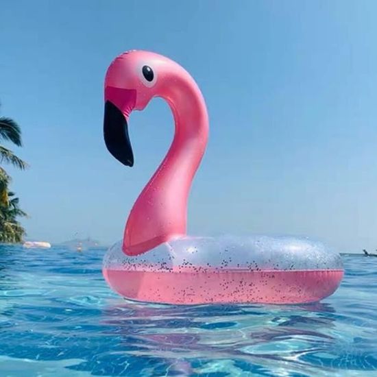 GOHHME – Bouée Flamant Rose Géante Avec Porte-boisson – Diamètre 103 Cm, Charge Max 122 Kg – Paillettes, PVC Durable – Piscine, Lac, Plage
