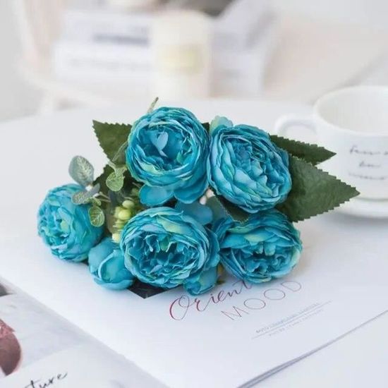Bouquet De Roses à Paillettes - 20 Pièces, 24 Cm - DIY, Décoration Mariage, Anniversaire, Bleu