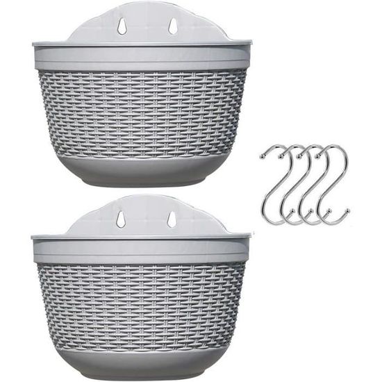 Lot De 2 Pots De Fleurs Suspendus En Macramé - Support Pour Plantes Intérieur/Extérieur Avec 4 Crochets (Noir)