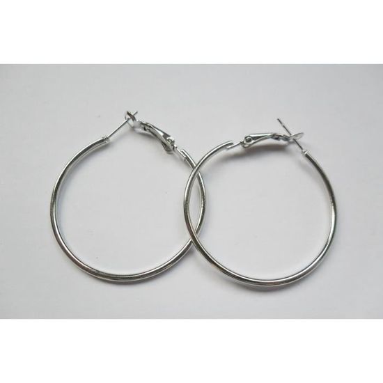 Boucles D'oreilles Créoles Argentées Avec Perles – Diamètre 4cm, Jamais Portées
