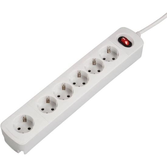 MULTIPRISE, 6 PRISES, POUR EXT. IP44, INTERR., MONTAGE MURAL, 2 M, NRE