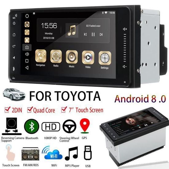 7'' Android 8.0 2DIN 4-Core Autoradio Stéréo GPS Navigation WiFi bluetooth MP5 Écran Tactile Voiture pour Toyota