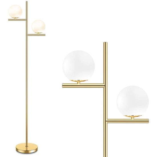 Lampadaire Sur Pied Globo - Hauteur 165 Cm, Abat-jour En Verre - Moderne, Pour Salon - Neuf
