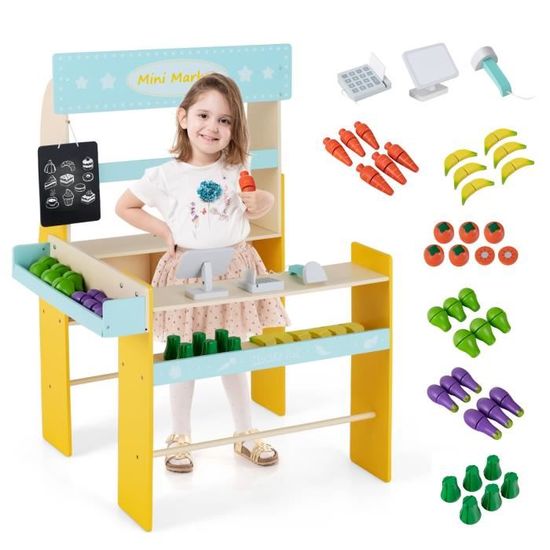 Costway jouet de supermarché pour enfant, ensemble de jouet d'achat avec  caisse et chariot, jeu de rôle de marchande commerçant en bois, jeu  d'imitation de marché avec caddie et accessoires inclus 
