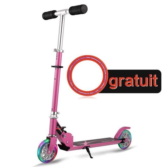 Trottinette Pour Enfant 4 8 Ans Decale A 2 Roues Reglable Avec Roues A Led Rose Cadeau Anneau Volant O250mm Achat Vente Trottinette Pour Enfant 4 8 Cdiscount
