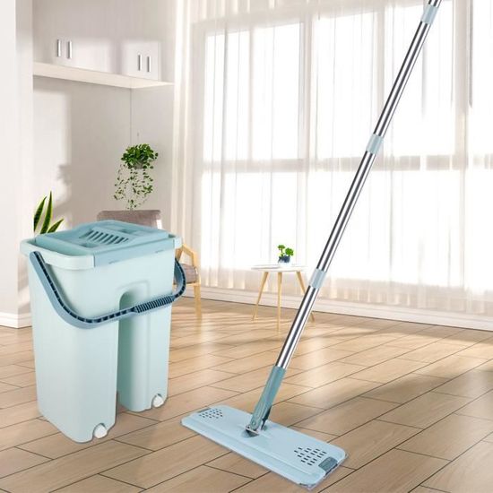 Balai serpillère raclette intégrée & seau essoreur Smart Mop Compact 360° - 2 lingettes incluses - Maison