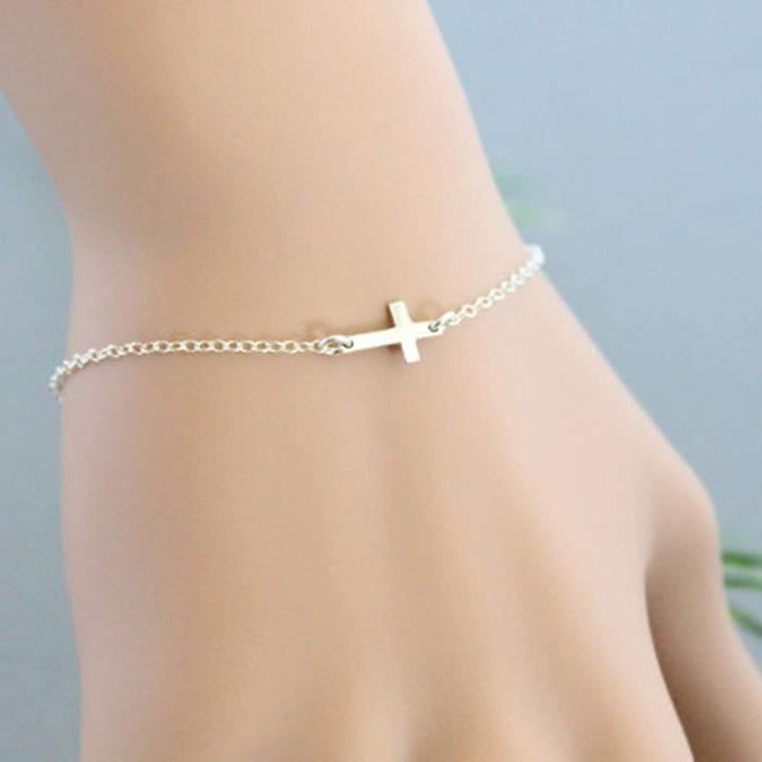Bracelet Boheme Avec Petite Croix Pour Femme Et Fille Argente Achat Vente Maillon De Bracelet Maillon De Bracelet Bracelet B