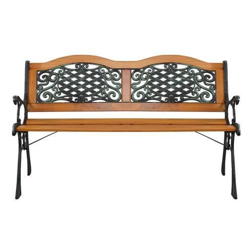 Banc de jardin d’extérieur-en Bois et fer-125x52x72cm-Main courante verte cuivre