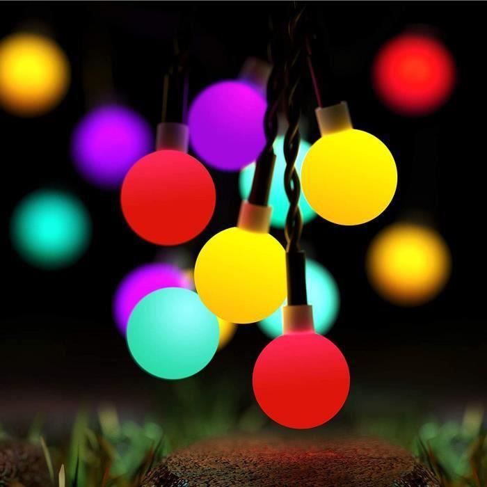 Guirlande Lumineuse Solaire Exterieur Lampe Noël 10M 60 LED Ampoule Étanche 8 Modes Eclairage Lumière Jardin Balcon Cour Fête Coloré