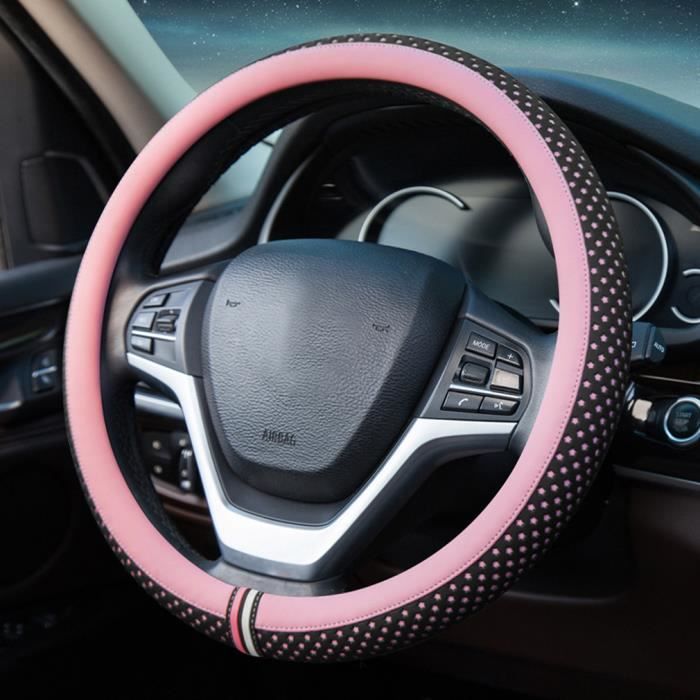Couvre volant cuir artificiel PU faux cuir soulagement des étoiles antidérapant 38cm femme rose