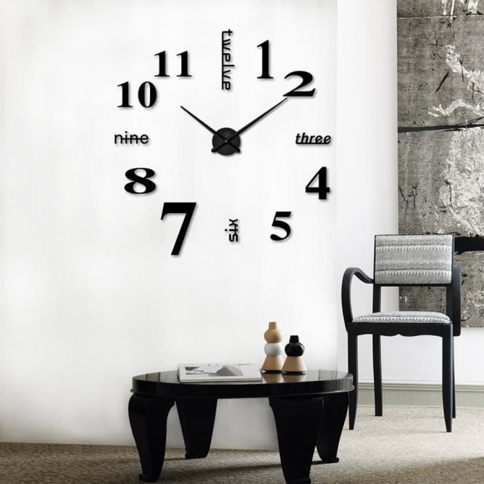 Acrylique moderne bricolage horloge murale 3D miroir Surface autocollant décor de bureau à domicile eid645