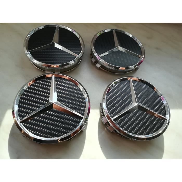 4x Logo Jante Mercedes Cache Moyeu Centre De Roue Carboné NOIR 75mm Emblème